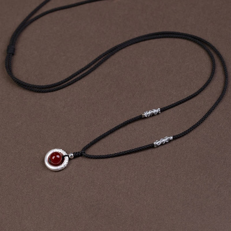 KarmaRipple's 999 Sterling Silver Red Agate Peace Buckle Blessing Pendant Necklace p8