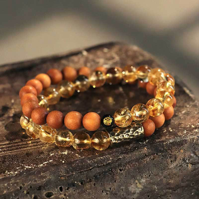 KarmaRipple's Citrine Sandalwood Bodhi Seed Protection Double Wrap Bracelet p15