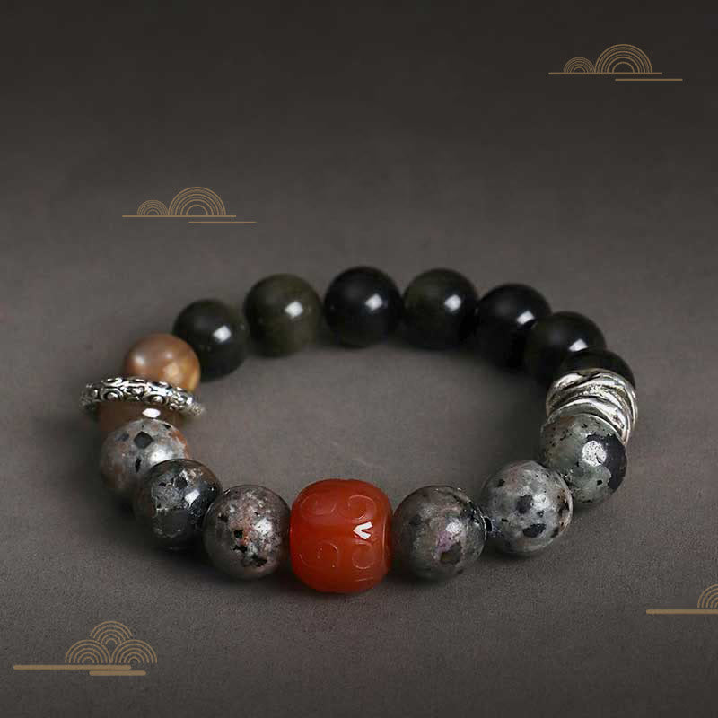 KarmaRipple's Gold Sheen Obsidian Lava Rock Red Agate Protection Bracelet p3