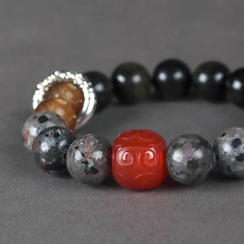 KarmaRipple's Gold Sheen Obsidian Lava Rock Red Agate Protection Bracelet p10
