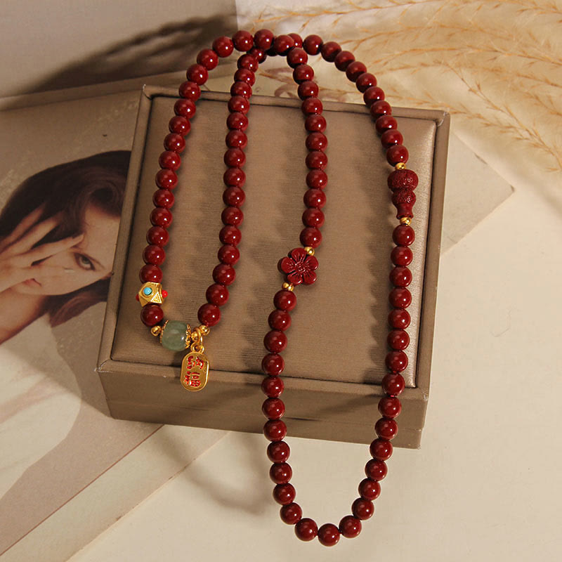 KarmaRipple's Cinnabar Fu Character Flower Gourd Triple Wrap Blessing Bracelet p5