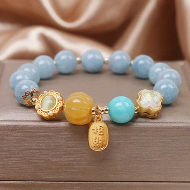 KarmaRipple's Aquamarine Pumpkin Pearl Wealth Protection Bracelet p1