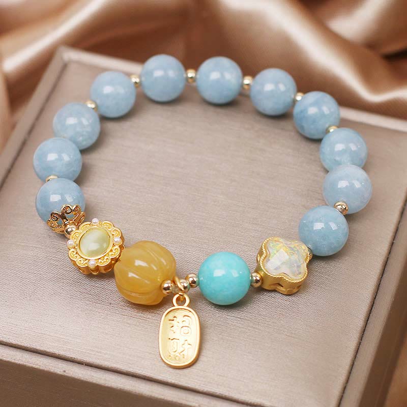 KarmaRipple's Aquamarine Pumpkin Pearl Wealth Protection Bracelet p2