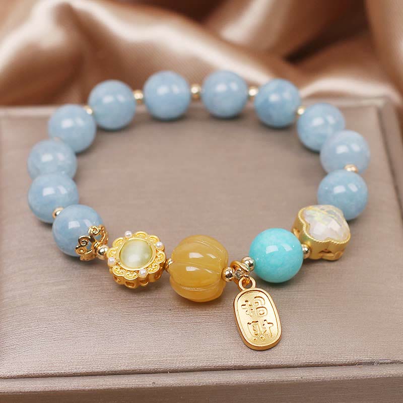 KarmaRipple's Aquamarine Pumpkin Pearl Wealth Protection Bracelet p3