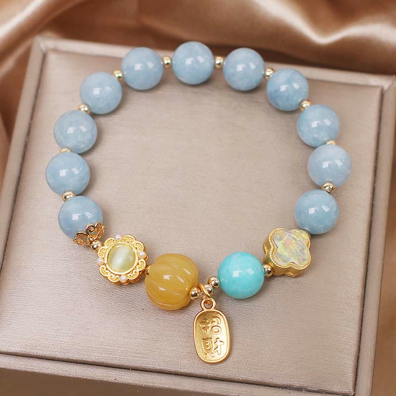 KarmaRipple's Aquamarine Pumpkin Pearl Wealth Protection Bracelet p4