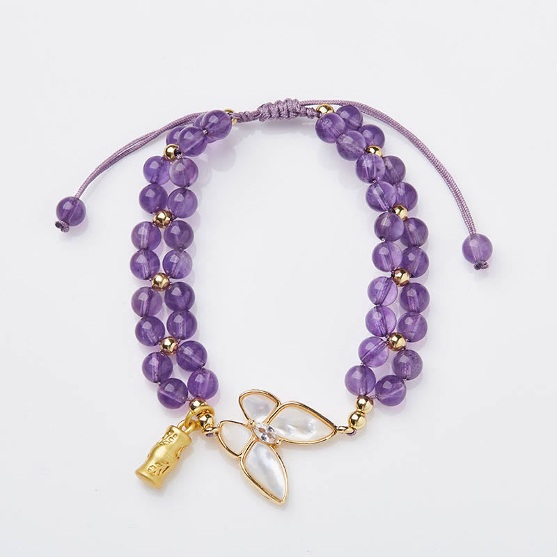 KarmaRipple's Amethyst Butterfly Bamboo Balance Relieves Stress Woven String Bracelet p3