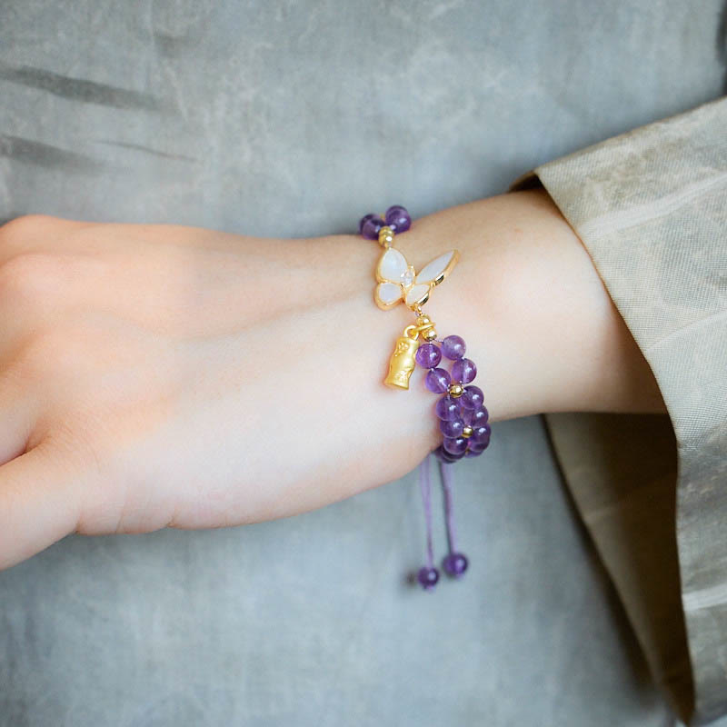 KarmaRipple's Amethyst Butterfly Bamboo Balance Relieves Stress Woven String Bracelet p6