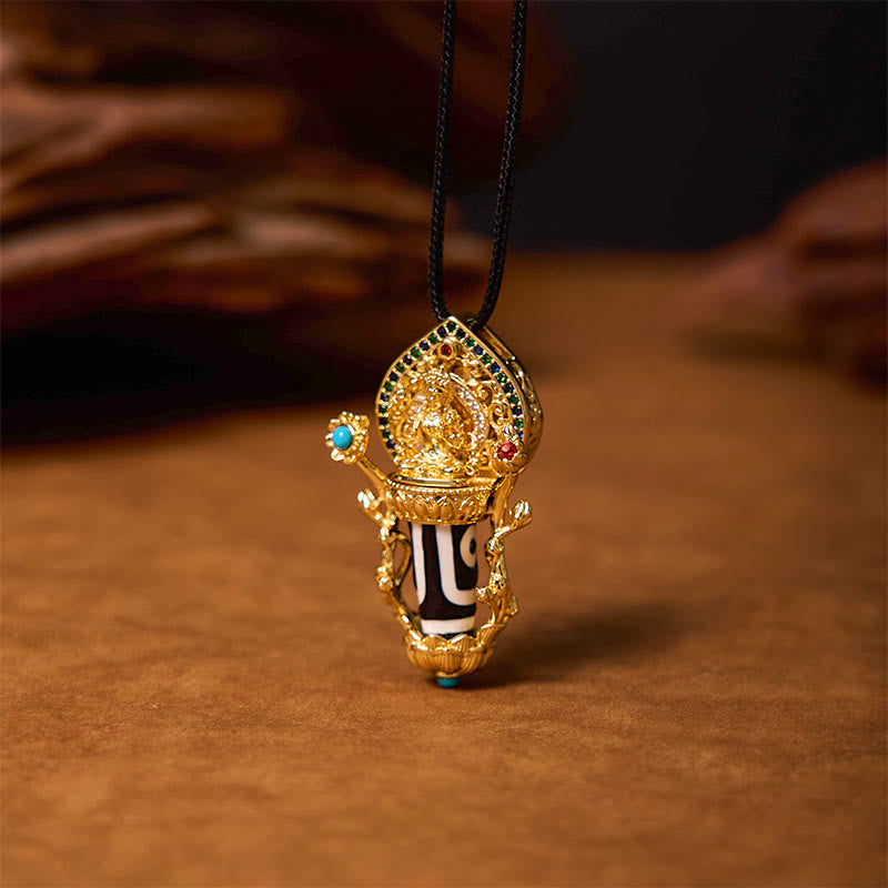 KarmaRipple's Tibetan Dzi Bead Manjusri Bodhisattva Pattern Compassion String Pendant Necklace p4