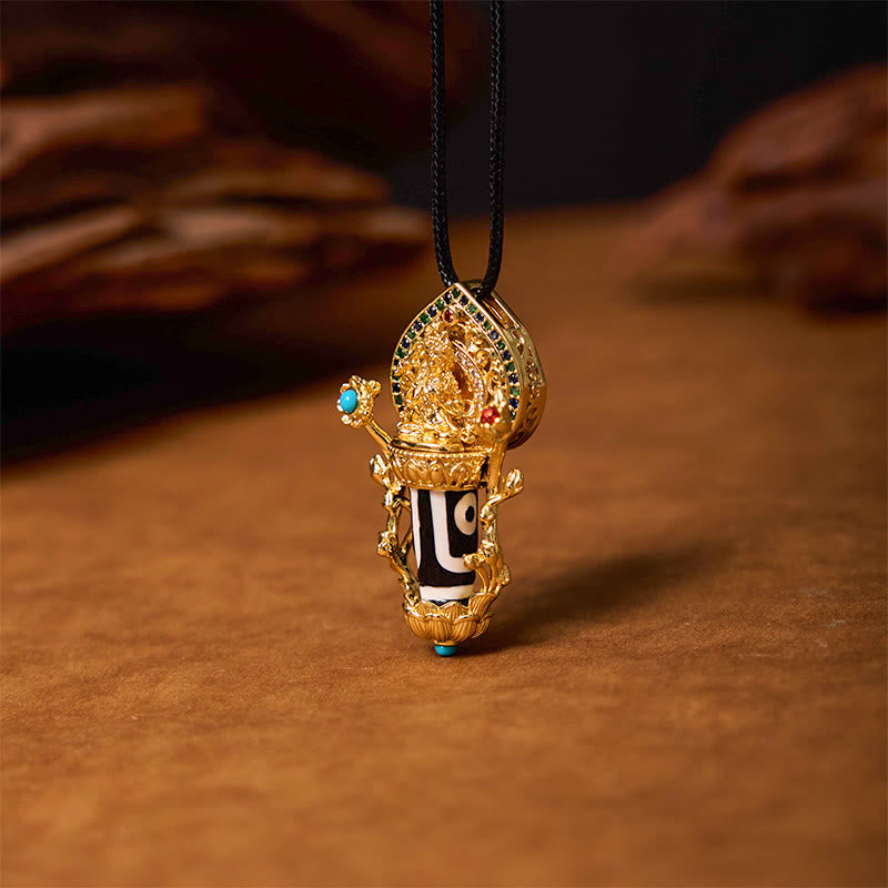 KarmaRipple's Tibetan Dzi Bead Manjusri Bodhisattva Pattern Compassion String Pendant Necklace p1