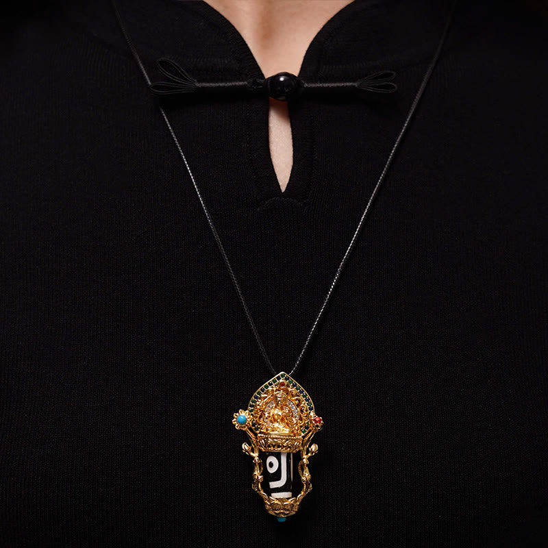 KarmaRipple's Tibetan Dzi Bead Manjusri Bodhisattva Pattern Compassion String Pendant Necklace p6