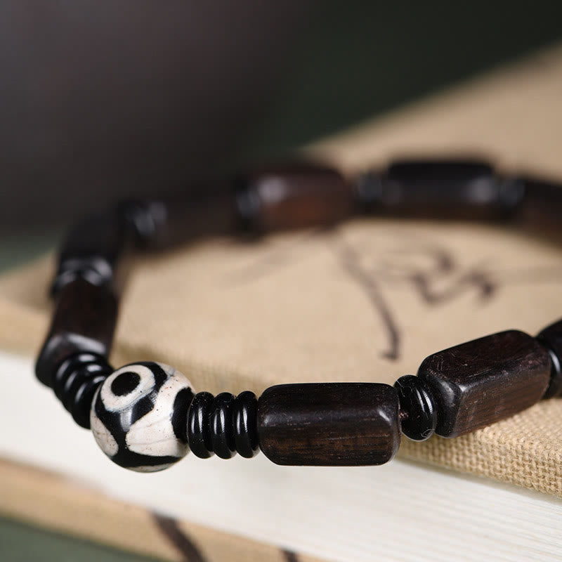 KarmaRipple's Ebony Wood Rectangular Beadwork Dzi Bead Balance Bracelet p2