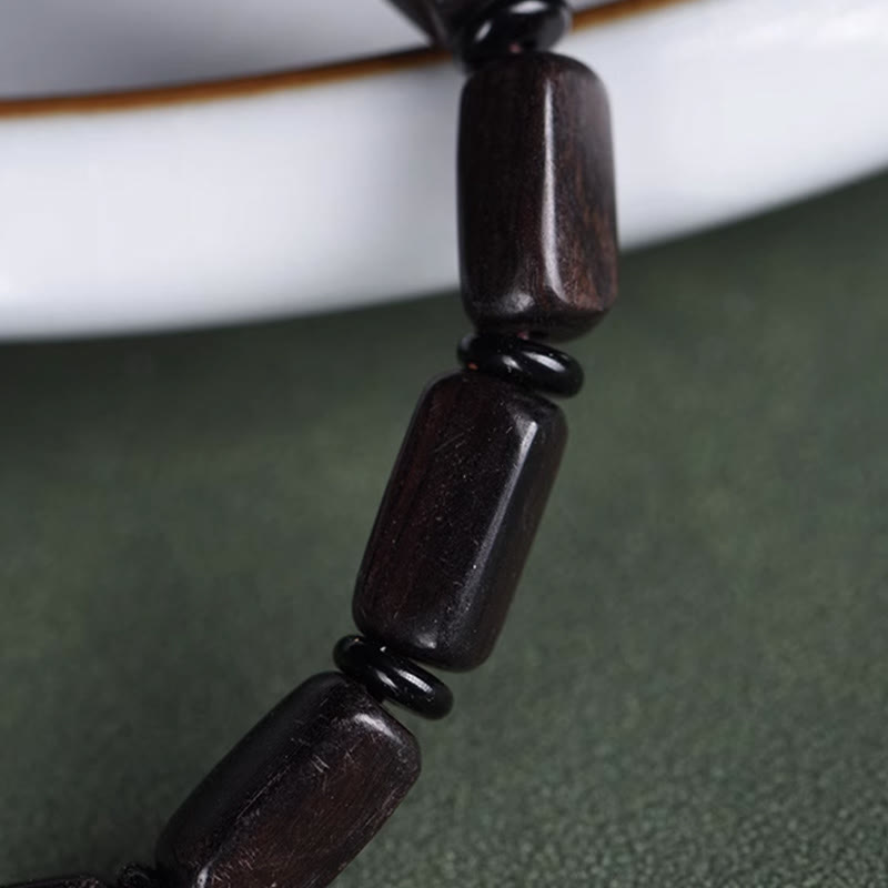 KarmaRipple's Ebony Wood Rectangular Beadwork Dzi Bead Balance Bracelet p9
