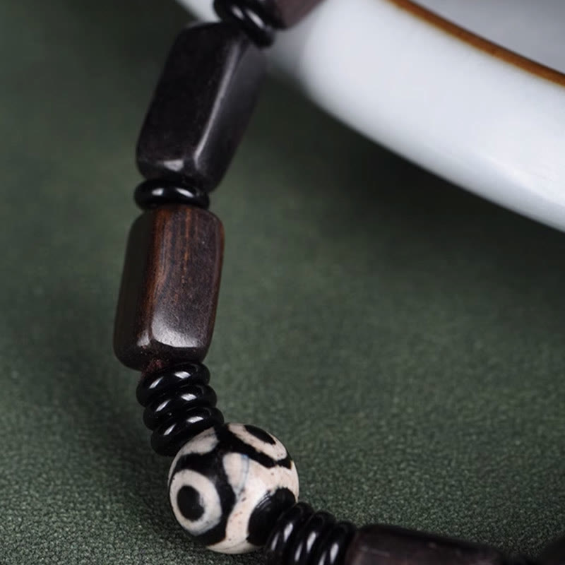 KarmaRipple's Ebony Wood Rectangular Beadwork Dzi Bead Balance Bracelet p4