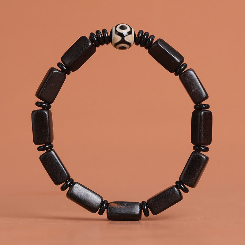 KarmaRipple's Ebony Wood Rectangular Beadwork Dzi Bead Balance Bracelet p11