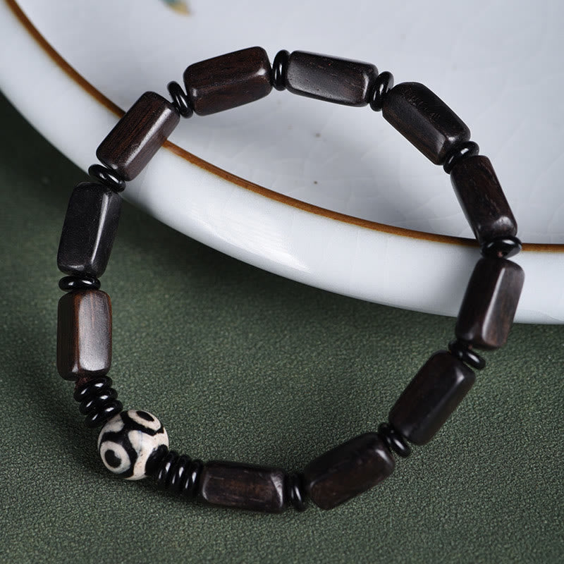 KarmaRipple's Ebony Wood Rectangular Beadwork Dzi Bead Balance Bracelet p3