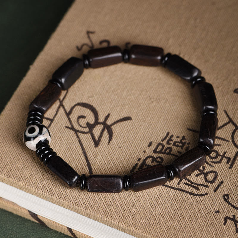 KarmaRipple's Ebony Wood Rectangular Beadwork Dzi Bead Balance Bracelet p8