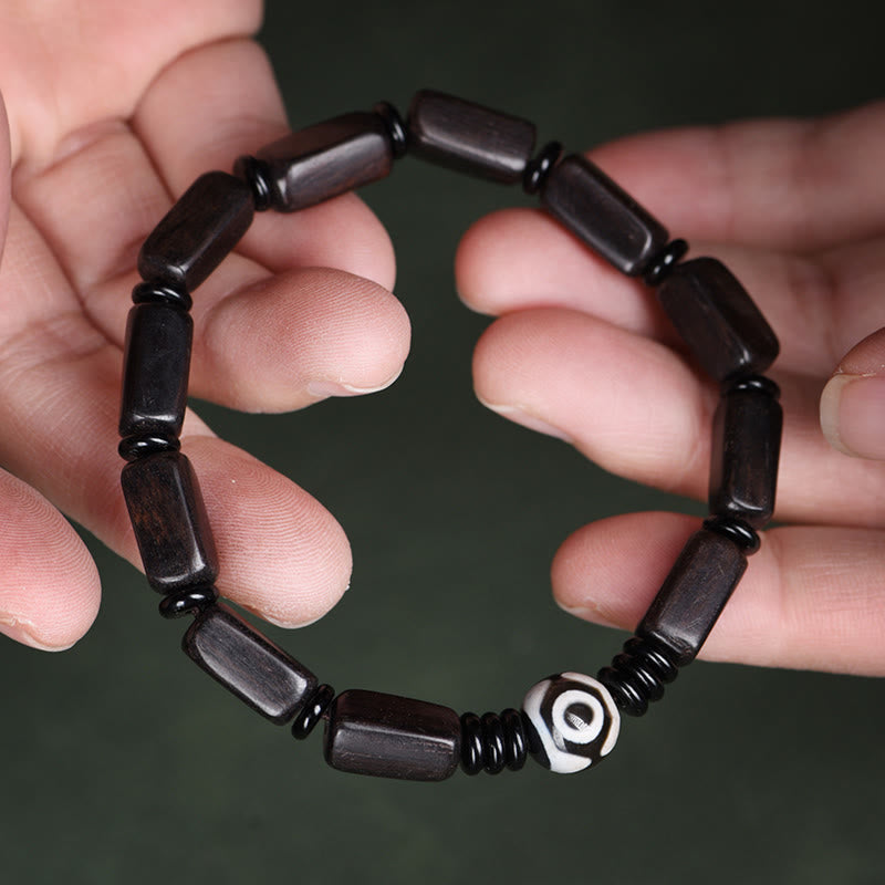 KarmaRipple's Ebony Wood Rectangular Beadwork Dzi Bead Balance Bracelet p5