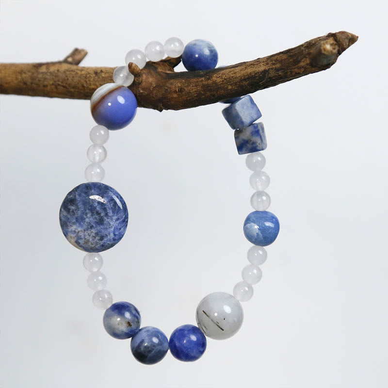 KarmaRipple's Blue Aventurine Agate Jade Black Rutilated Quartz Bracelet p2