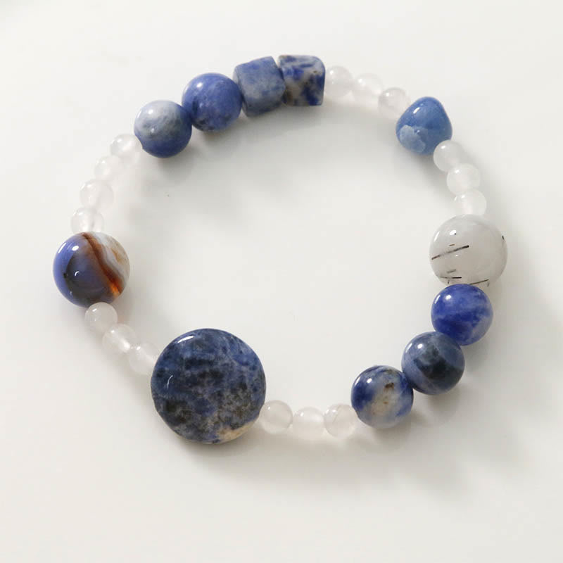 KarmaRipple's Blue Aventurine Agate Jade Black Rutilated Quartz Bracelet p7