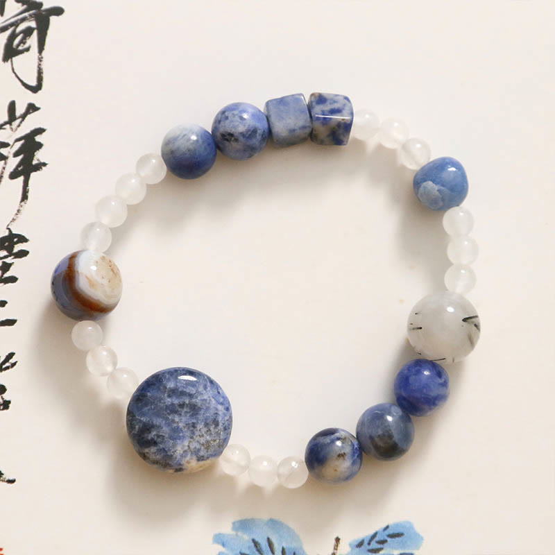 KarmaRipple's Blue Aventurine Agate Jade Black Rutilated Quartz Bracelet p4