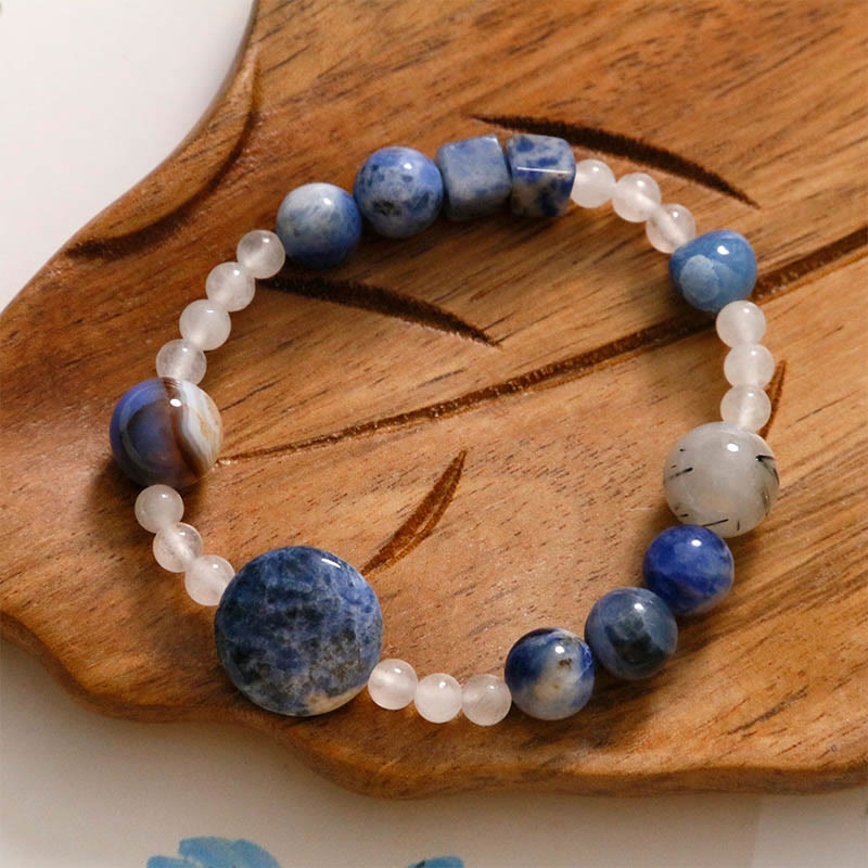 KarmaRipple's Blue Aventurine Agate Jade Black Rutilated Quartz Bracelet p1