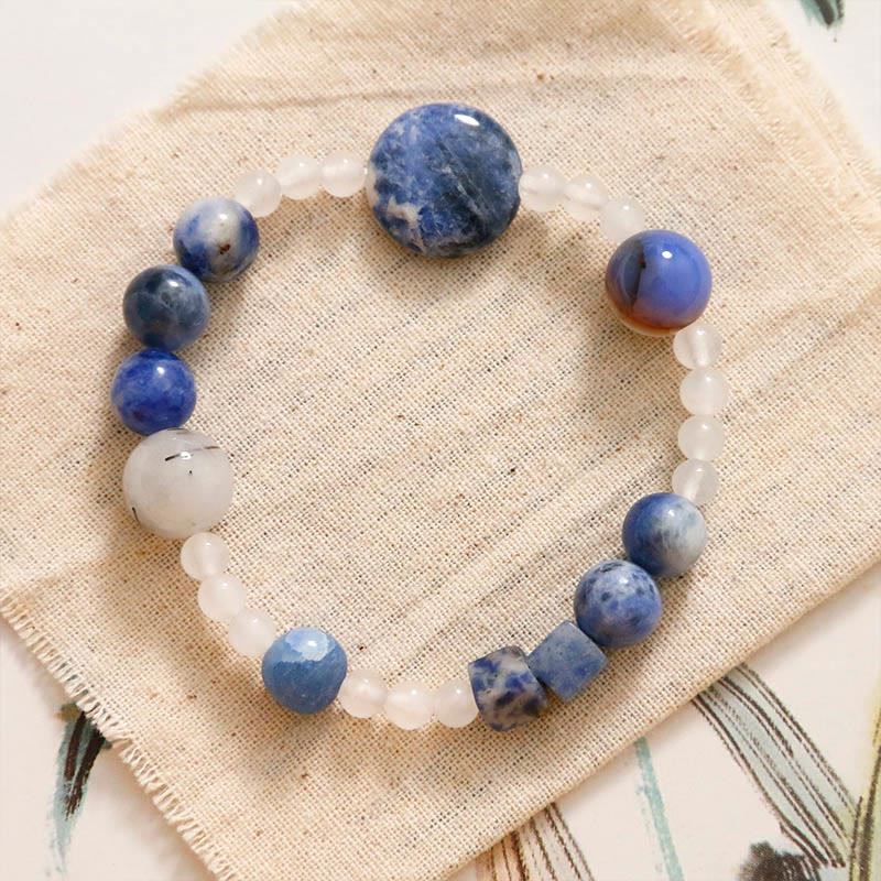 KarmaRipple's Blue Aventurine Agate Jade Black Rutilated Quartz Bracelet p3