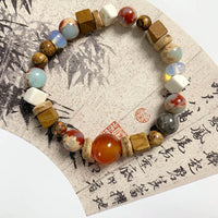 KarmaRipple's Red Agate Shoushan Stone Ivory Turquoise Calm Blessing Bracelet