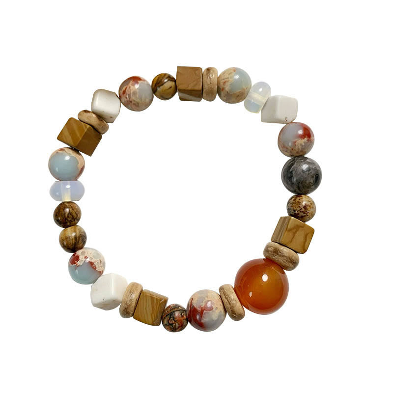 KarmaRipple's Red Agate Shoushan Stone Ivory Turquoise Calm Blessing Bracelet p12