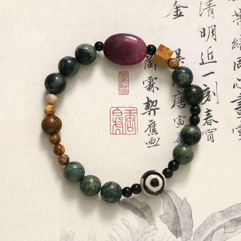 KarmaRipple's Green Agate Three-eyed Dzi Bead Power Success Bracelet p1