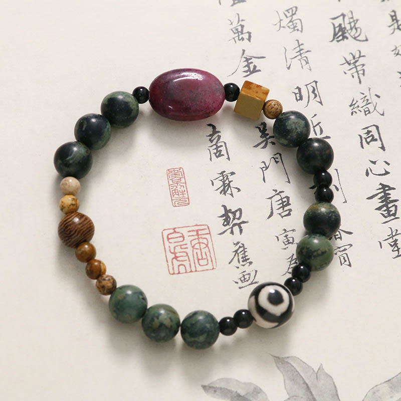 KarmaRipple's Green Agate Three-eyed Dzi Bead Power Success Bracelet p3