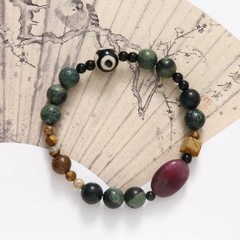 KarmaRipple's Green Agate Three-eyed Dzi Bead Power Success Bracelet p4