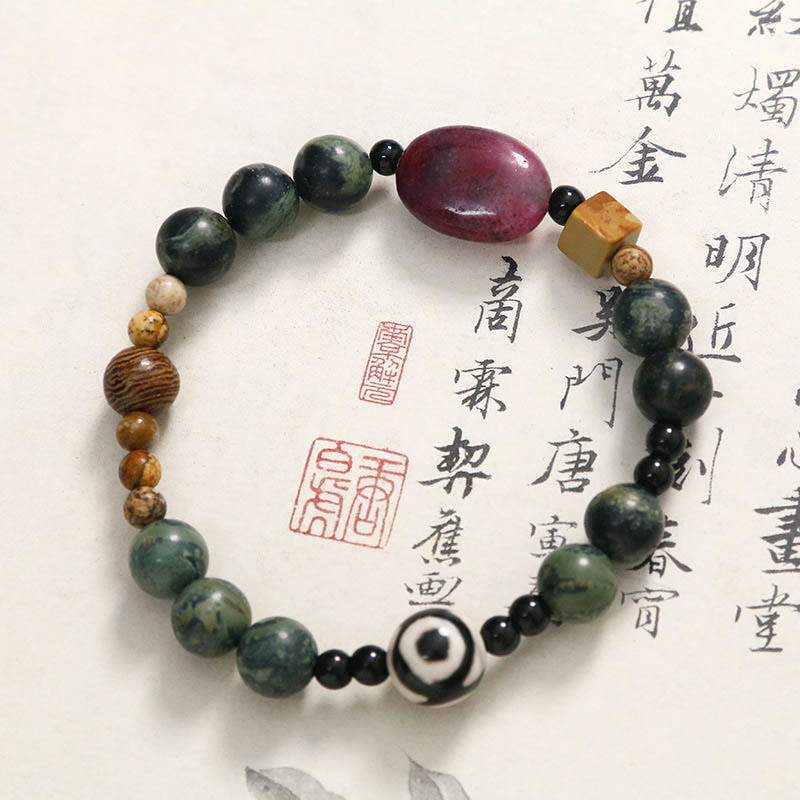 KarmaRipple's Green Agate Three-eyed Dzi Bead Power Success Bracelet p2