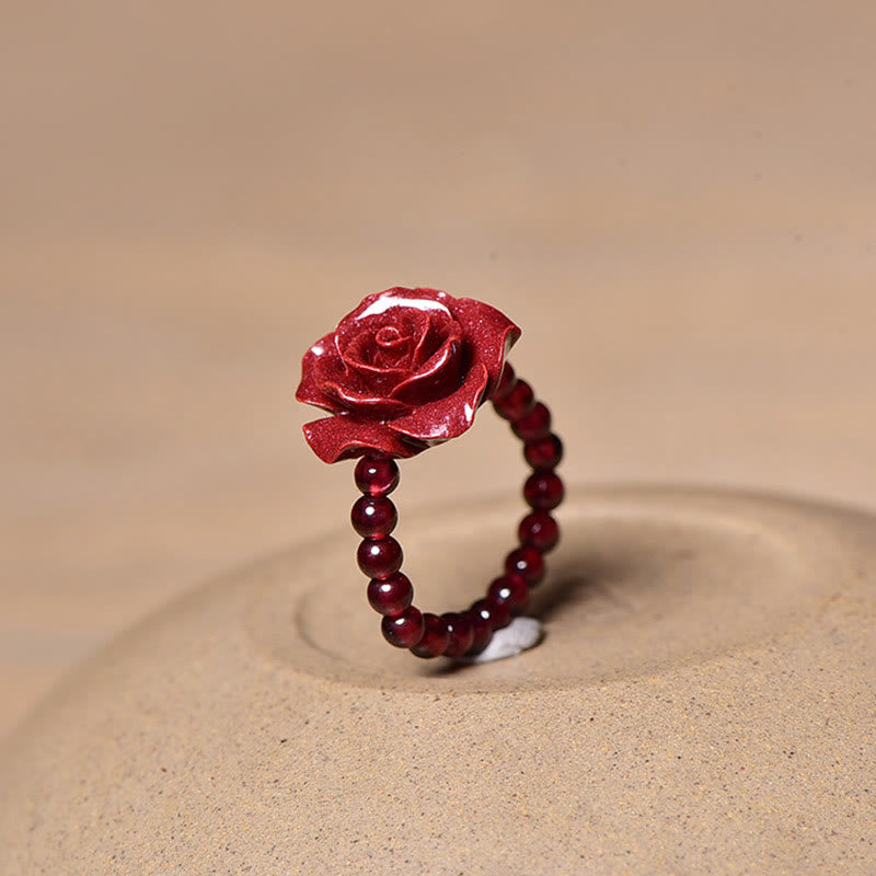 KarmaRipple's Cinnabar Rose Garnet Beadwork Concentration Ring p14