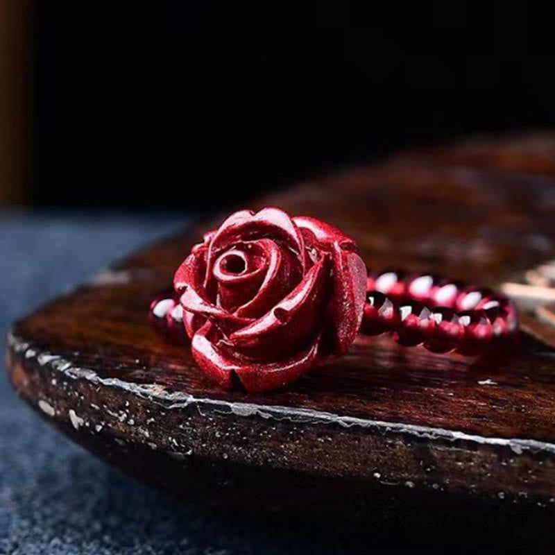 KarmaRipple's Cinnabar Rose Garnet Beadwork Concentration Ring p2