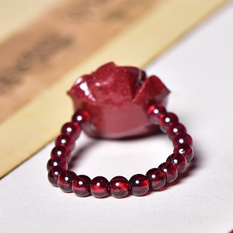 KarmaRipple's Cinnabar Rose Garnet Beadwork Concentration Ring p4