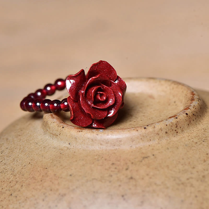 KarmaRipple's Cinnabar Rose Garnet Beadwork Concentration Ring p11