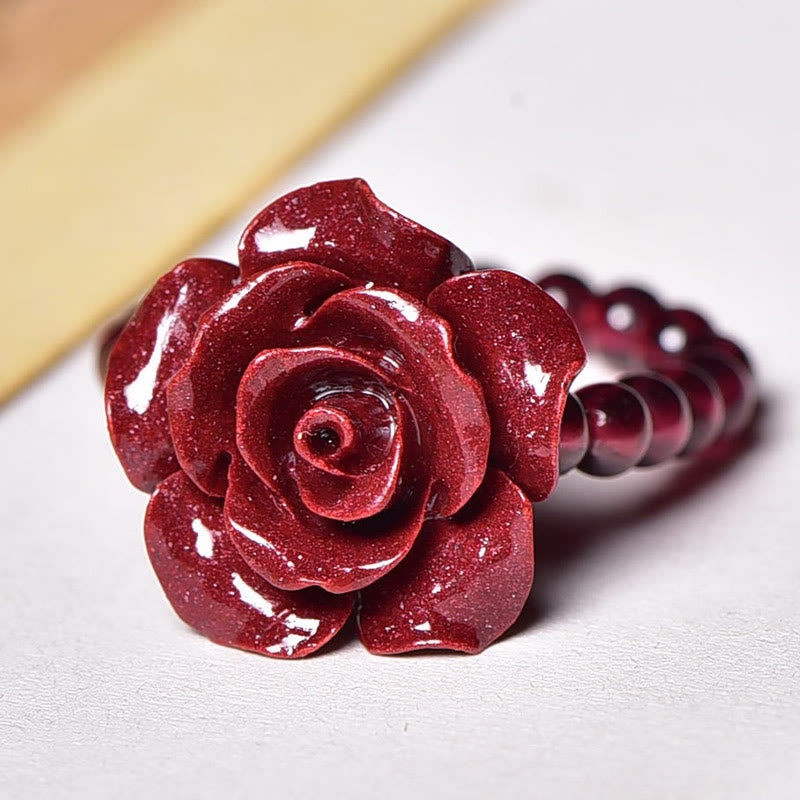 KarmaRipple's Cinnabar Rose Garnet Beadwork Concentration Ring p12