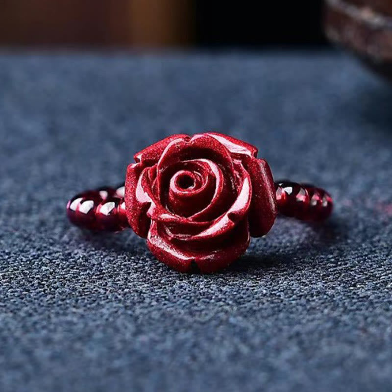 KarmaRipple's Cinnabar Rose Garnet Beadwork Concentration Ring p9