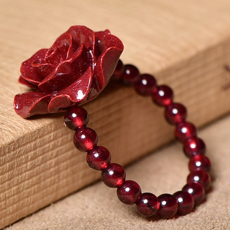 KarmaRipple's Cinnabar Rose Garnet Beadwork Concentration Ring p13