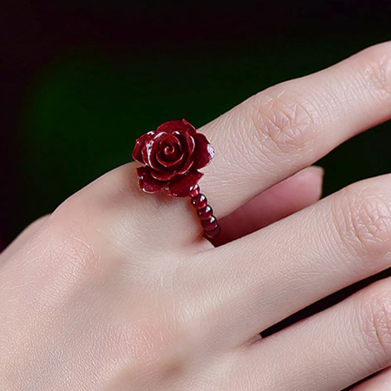 KarmaRipple's Cinnabar Rose Garnet Beadwork Concentration Ring p5