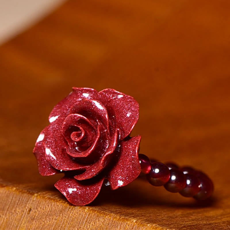 KarmaRipple's Cinnabar Rose Garnet Beadwork Concentration Ring p10