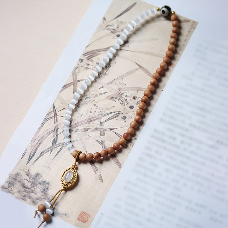 KarmaRipple's Sandalwood Cat's Eye Three-eyed Dzi Bead Gemstone Protectioin Bracelet p12
