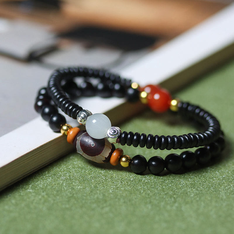 KarmaRipple's Ebony Sandalwood Green Sandalwood Dzi Bead Balance Calm Double Wrap Bracelet p4
