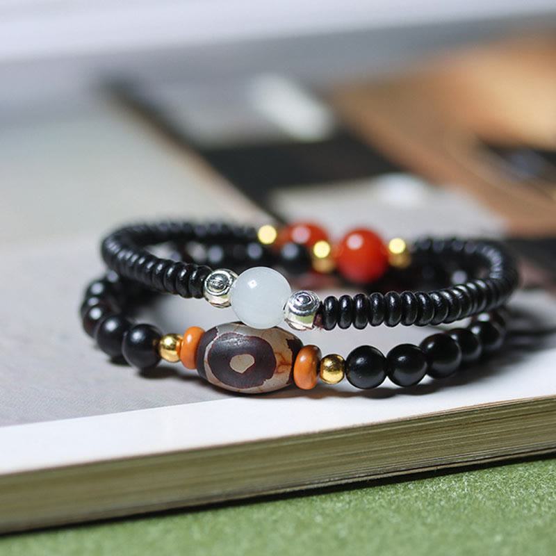 KarmaRipple's Ebony Sandalwood Green Sandalwood Dzi Bead Balance Calm Double Wrap Bracelet p21