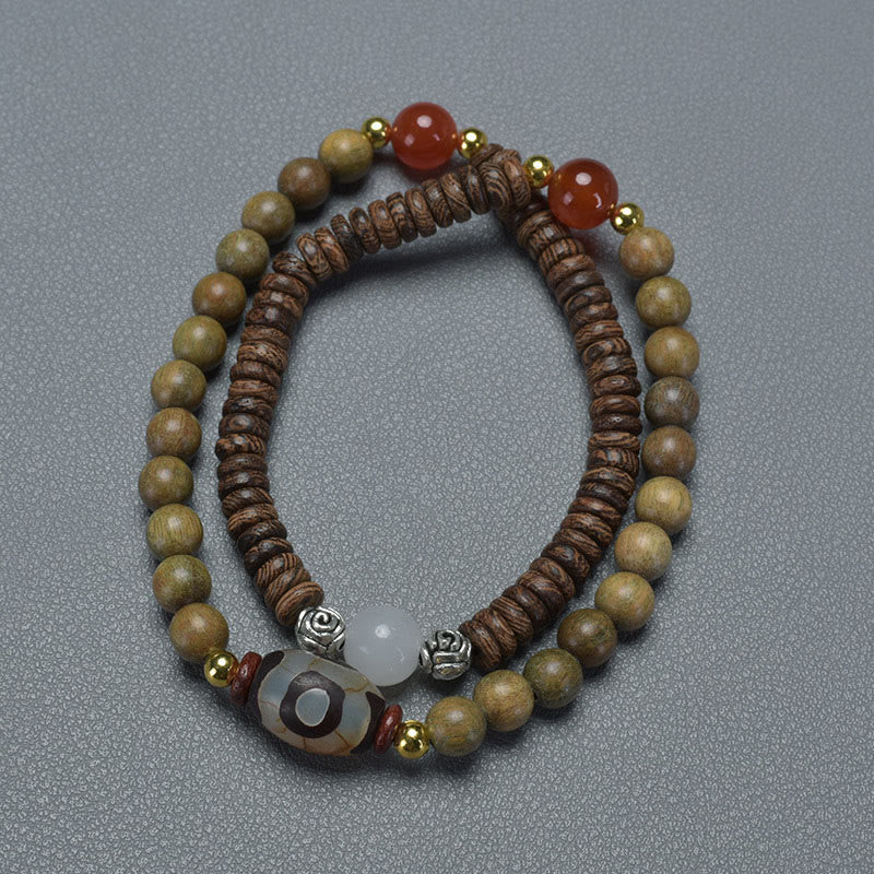 KarmaRipple's Ebony Sandalwood Green Sandalwood Dzi Bead Balance Calm Double Wrap Bracelet p2
