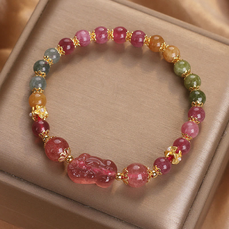 KarmaRipple's Tourmaline Strawberry Quartz Pink Gemstone PIXIU Love Bracelet p1