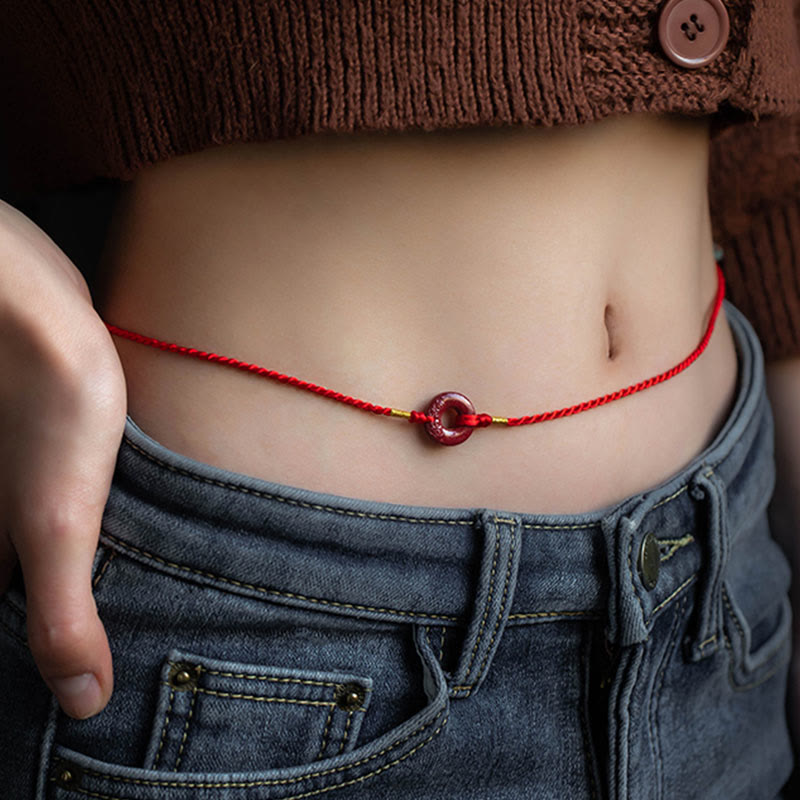 KarmaRipple's Authentic Cinnabar Peace Buckle Blessing Red String Belly Chain p1