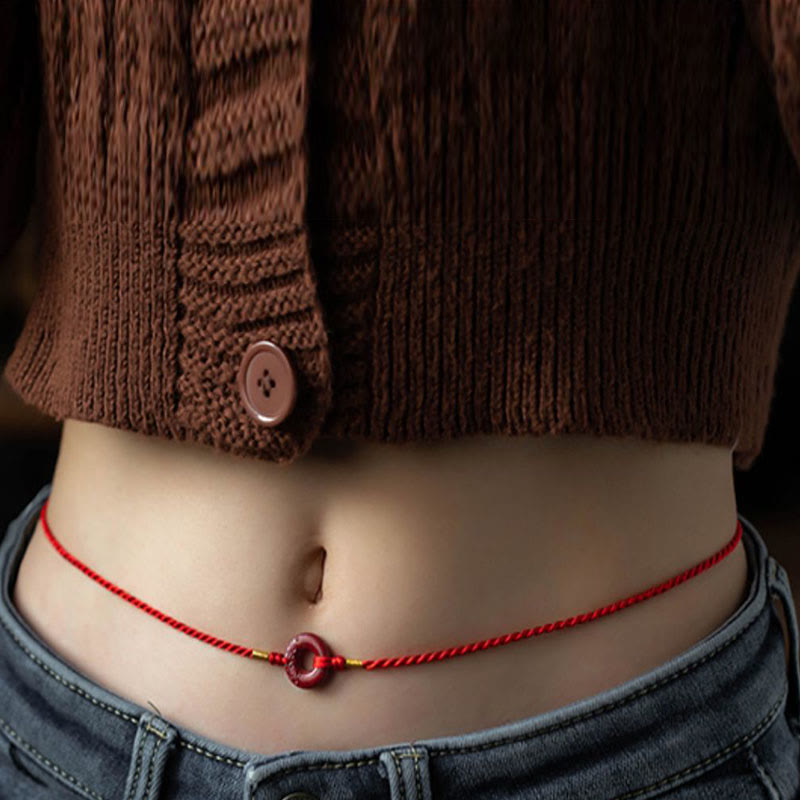 KarmaRipple's Authentic Cinnabar Peace Buckle Blessing Red String Belly Chain p3