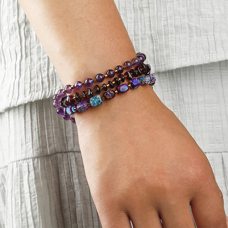 KarmaRipple's Amethyst Garnet Emperor Stone Communication Triple Wrap Bracelet p4