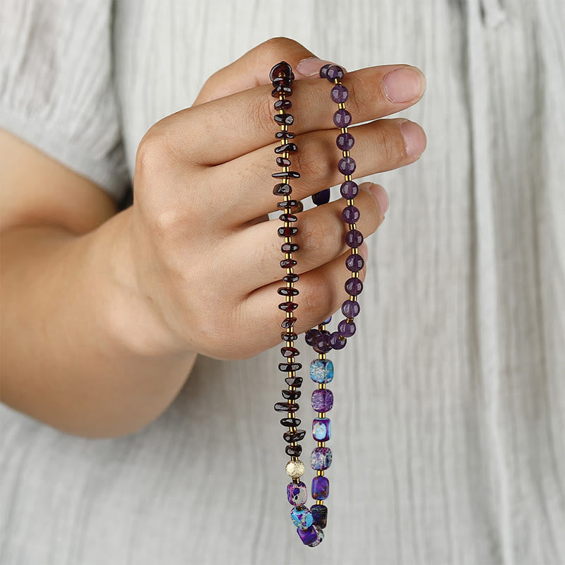 KarmaRipple's Amethyst Garnet Emperor Stone Communication Triple Wrap Bracelet p5